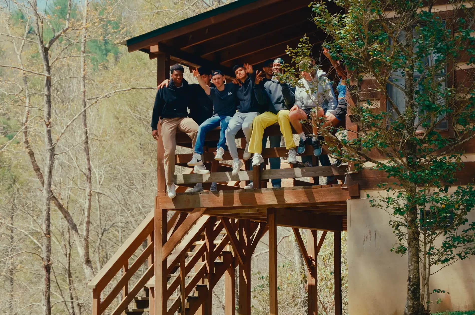Purlear Creek NC 2024, the founding retreat group on the cabin deck